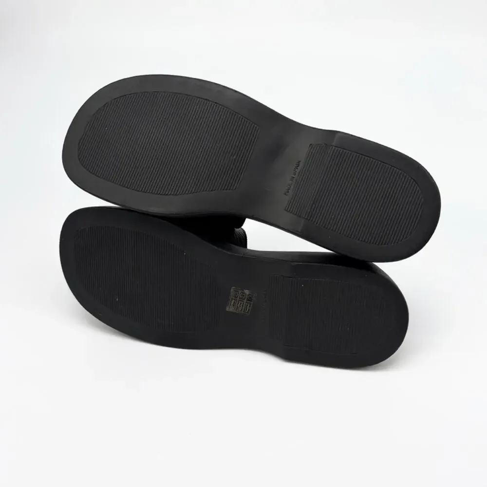 INTENTIONALLY BLANK Essex Platform Wedge Sandal Black Leather 39